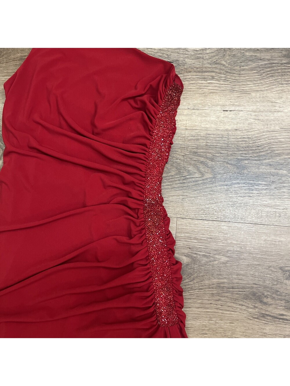 Laundry by Shelli Segal Red One-Shoulder Beaded Ruched Bodycon Dress 4 Zip - Picture 2 of 4